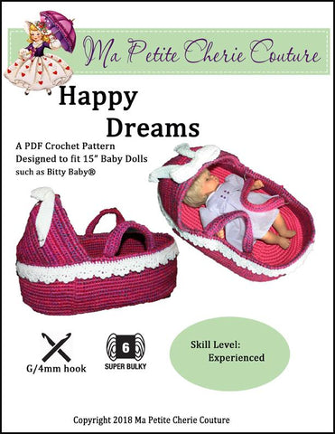 Mon Petite Cherie Couture Bitty Baby/Twin Happy Dreams Bassinet 15" Baby Doll Accessory Crochet Pattern larougetdelisle