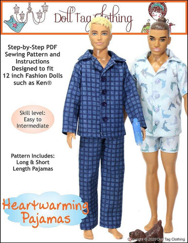 Doll Tag Clothing Barbie Heartwarming Pajamas PDF Pattern for 12 inch Fashion Dolls larougetdelisle