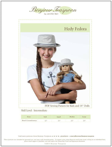 Bonjour Teaspoon 18 Inch Modern Hedy Fedora for Kids & 18" Dolls Pattern Bundle larougetdelisle