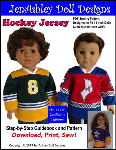 Jen Ashley Doll Designs 18 Inch Modern Hockey Jersey 18" Doll Clothes Pattern larougetdelisle