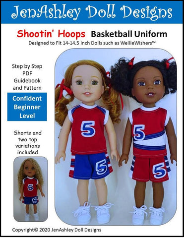 Jen Ashley Doll Designs WellieWishers Shootin' Hoops Basketball Uniform 14-14.5" Doll Clothes Pattern larougetdelisle