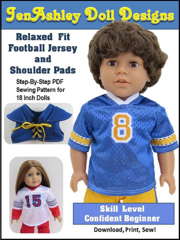 Jen Ashley Doll Designs 18 Inch Modern Relaxed Fit Football Jersey and Shoulder Pads 18" Doll Clothes larougetdelisle
