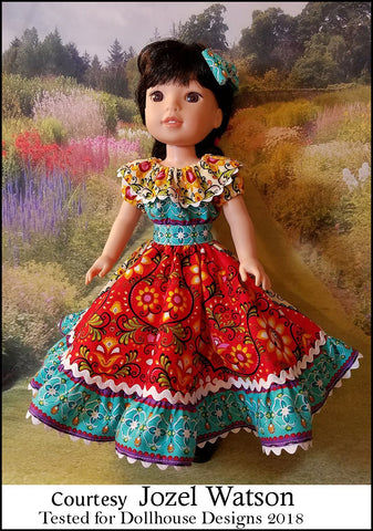 Dollhouse Designs WellieWishers Fiesta Folklorico Dress & Blouse 14-14.5" Doll Clothes Pattern larougetdelisle