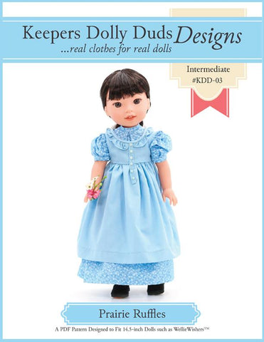 Keepers Dolly Duds larougetdelisle WellieWishers Prairie Ruffles Dress 14.5" Doll Clothes Pattern larougetdelisle