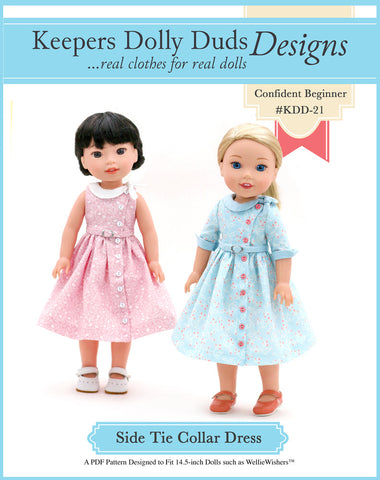 Keepers Dolly Duds larougetdelisle WellieWishers Side Tie Collar Dress 14.5" Doll Clothes Pattern larougetdelisle