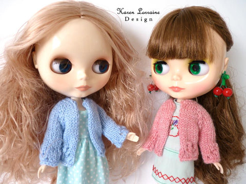 Karen Lorraine Design Blythe/Pullip Luxe Cardigan Knitting Pattern for 12" Blythe Dolls larougetdelisle