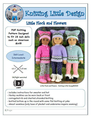 Knitting Little Designs Knitting Little Flock and Flowers 18" Doll Clothes Knitting Pattern larougetdelisle