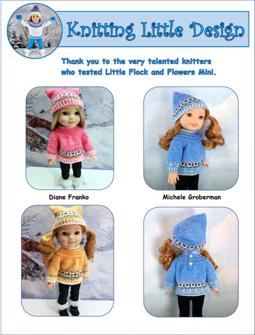 Knitting Little Designs WellieWishers Little Flock and Flowers Mini 14-14.5" Doll Clothes Knitting Pattern larougetdelisle