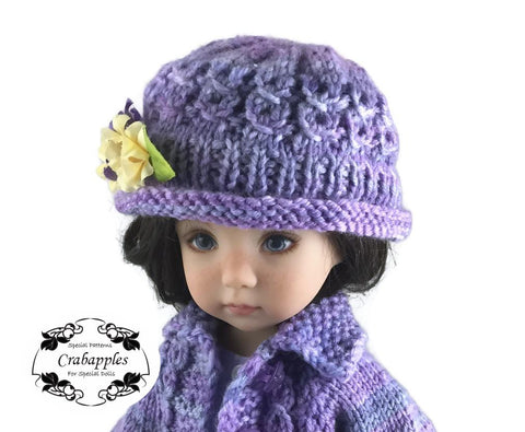 Crabapples Little Darling Eyelet Cable Cardigan and Hat Bundle Knitting Pattern for Little Darling Dolls larougetdelisle