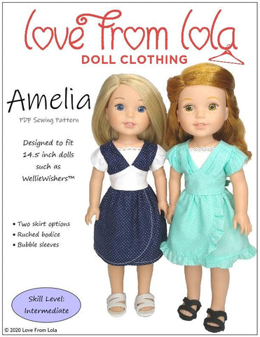 Love From Lola WellieWishers Amelia Dress  14.5" Doll Clothes Pattern larougetdelisle