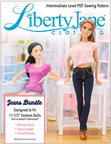 Liberty Jane Barbie Jeans Bundle Pattern For 11-1/2" Fashion Dolls larougetdelisle