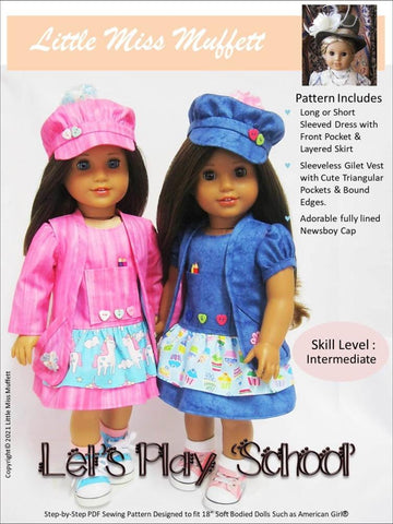 Little Miss Muffett 18 Inch Modern Let's Play 'School' 18" Doll Clothes Pattern larougetdelisle