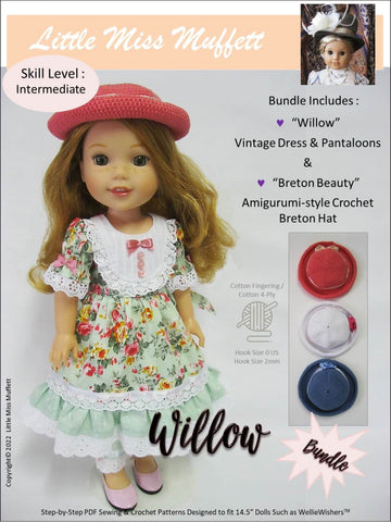 Little Miss Muffett WellieWishers Willow and Breton Beauty Bundle 14.5" Doll Clothes Pattern larougetdelisle