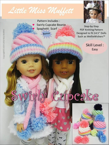 Little Miss Muffett WellieWishers Swirly Cupcake Beanie 14.5" Doll Clothes Knitting Pattern larougetdelisle