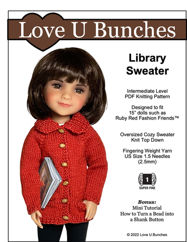 Love U Bunches Knitting Library Sweater Knitting Pattern For 15" Ruby Red Fashion Friends Dolls larougetdelisle