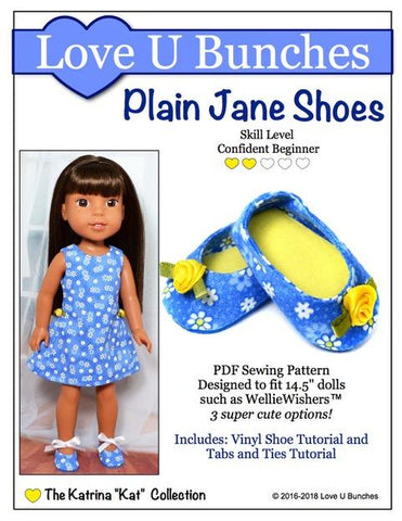 Love U Bunches WellieWishers Plain Jane Shoes 14.5" Doll Clothes Pattern larougetdelisle