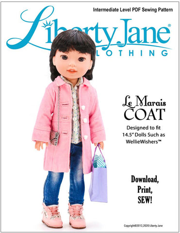 Liberty Jane WellieWishers Le Marais Coat 14.5" Doll Clothes Pattern larougetdelisle