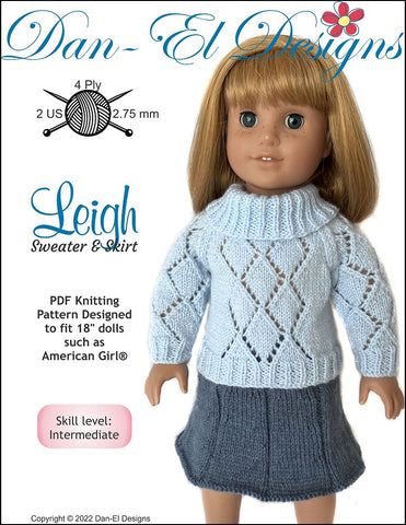 Dan-El Designs Knitting Leigh Sweater and Skirt 18" Doll Clothes Knitting Pattern larougetdelisle