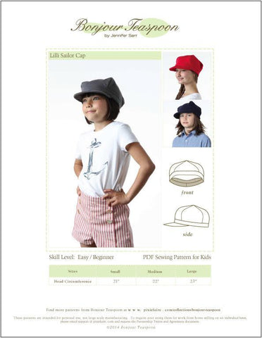 Bonjour Teaspoon Girls Lilli Sailor Cap Pattern for Kids larougetdelisle