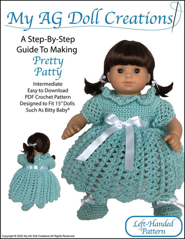 My AG Doll Creations Bitty Baby/Twin Pretty Patty Dress and Booties 15" Baby Doll Clothes Crochet Pattern larougetdelisle