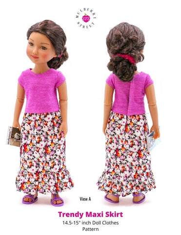 123 Mulberry Street Ruby Red Fashion Friends Trendy Maxi Skirt 14.5-15" Doll Clothes Pattern larougetdelisle