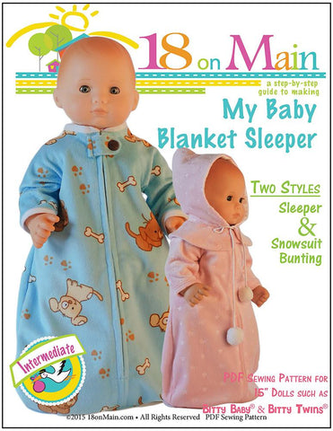 18 On Main Bitty Baby/Twin My Baby Blanket Sleeper 15" Baby Doll Clothes Pattern larougetdelisle