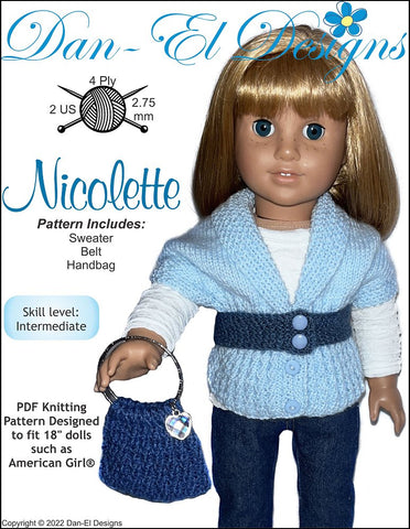 Dan-El Designs Knitting Nicolette 18" Doll Clothes Knitting Pattern larougetdelisle