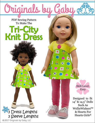 Originals by Gaby WellieWishers Tri-City Knit Dress 14-14.5" Doll Clothes Pattern larougetdelisle