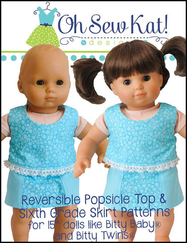 Oh Sew Kat Bitty Baby/Twin Popsicle Top 15" Baby Doll Clothes Pattern larougetdelisle