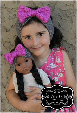 A Little Knitty Knitting Olivia Earwarmer with Bow Knitting Pattern for Girls and 18 inch Dolls larougetdelisle