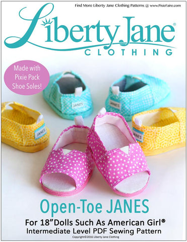Liberty Jane Shoes Open-Toe JANES 18" Doll Shoe Pattern larougetdelisle