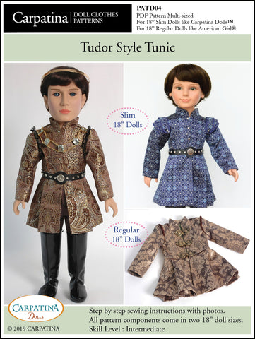 Carpatina Dolls 18 Inch Boy Doll Tudor Style Tunic Multi-sized Pattern for Regular and Slim 18" Boy Dolls larougetdelisle