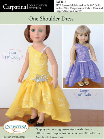 Carpatina Dolls 18 Inch Historical One Shoulder Dress Multi-sized Pattern for Regular and Slim 18" Dolls larougetdelisle