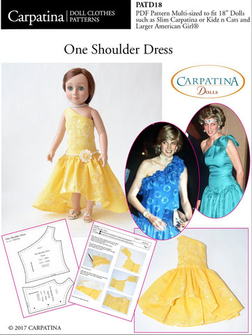 Carpatina Dolls 18 Inch Historical One Shoulder Dress Multi-sized Pattern for Regular and Slim 18" Dolls larougetdelisle