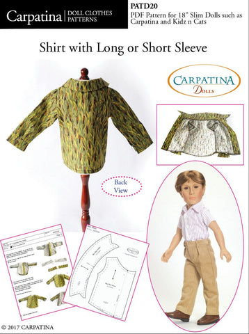 Carpatina Dolls Kidz n Cats Shirt with Long and Short Sleeves Pattern for Slim 18" Boy Dolls larougetdelisle