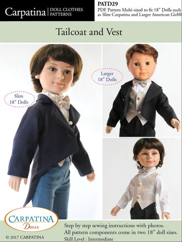 Carpatina Dolls 18 Inch Boy Doll Tailcoat and Vest Multi-sized Pattern for Regular and Slim 18" Boy Dolls larougetdelisle
