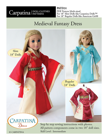 Carpatina Dolls 18 Inch Modern Medieval Fantasy Dress Multi-sized Doll Clothes Pattern for Regular and Slim 18" Dolls larougetdelisle