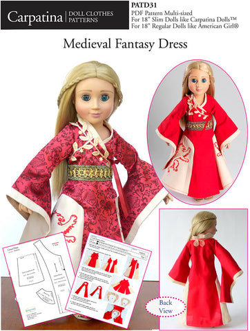 Carpatina Dolls 18 Inch Modern Medieval Fantasy Dress Multi-sized Doll Clothes Pattern for Regular and Slim 18" Dolls larougetdelisle
