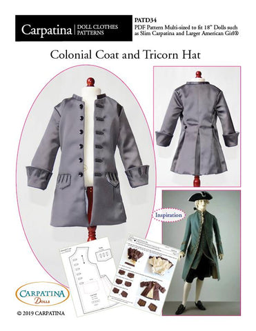 Carpatina Dolls 18 Inch Boy Doll Colonial Coat and Tricorn Hat Multi-sized Pattern for Regular and Slim 18" Boy Dolls larougetdelisle