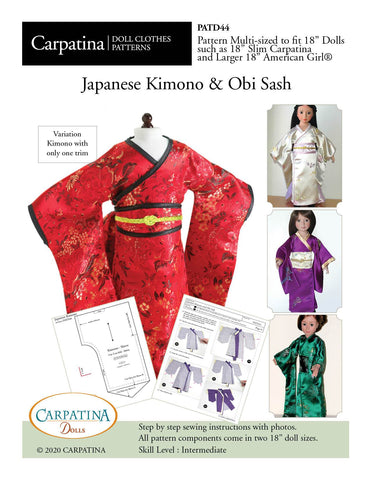 Carpatina Dolls 18 Inch Modern Japanese Kimono and Obi Sash Multi-sized Pattern for Regular and Slim 18" Dolls larougetdelisle