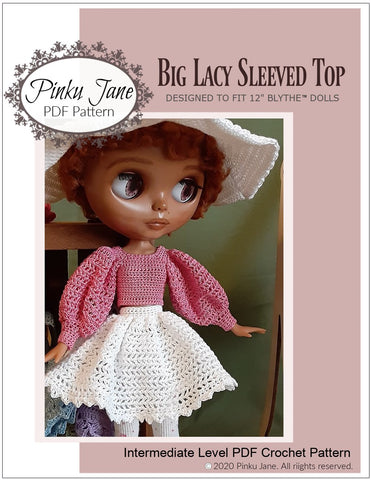 Pinku Jane Blythe/Pullip Big Lacy Sleeved Top Crochet Pattern For 12" Blythe Dolls larougetdelisle