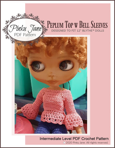 Pinku Jane Blythe/Pullip Peplum Top w Bell Sleeves Crochet Pattern For 12" Blythe Dolls larougetdelisle