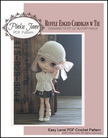 Pinku Jane Blythe/Pullip Ruffle Edged Cardigan With Tie Crochet Pattern For 12" Blythe Dolls larougetdelisle
