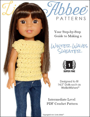 Little Abbee WellieWishers Winter Waves Sweater Crochet Pattern for 14.5" Dolls larougetdelisle