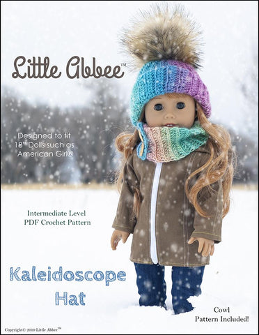 Little Abbee Crochet Kaleidoscope Hat and Cowl Crochet Pattern for 18" Dolls larougetdelisle