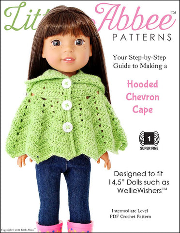 Little Abbee WellieWishers Hooded Chevron Cape Crochet Pattern for 14.5" Dolls larougetdelisle