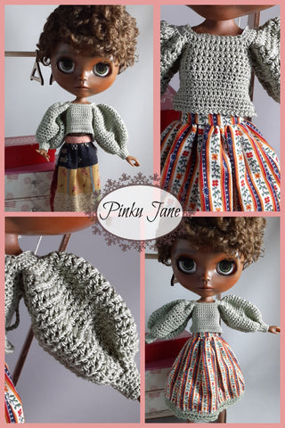 Pinku Jane Blythe/Pullip Big Lacy Sleeved Top Crochet Pattern For 12" Blythe Dolls larougetdelisle
