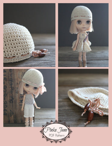 Pinku Jane Blythe/Pullip Cloche Hat With Beaded Tie Crochet Pattern For 12" Blythe Dolls larougetdelisle