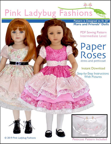 Pink Ladybug Maru and Friends Paper Roses Dress and Petticoat Pattern for Maru and Friends Dolls larougetdelisle