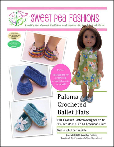 Sweet Pea Fashions Crochet Paloma Crocheted Ballet Flats 18" Doll Crochet Pattern larougetdelisle